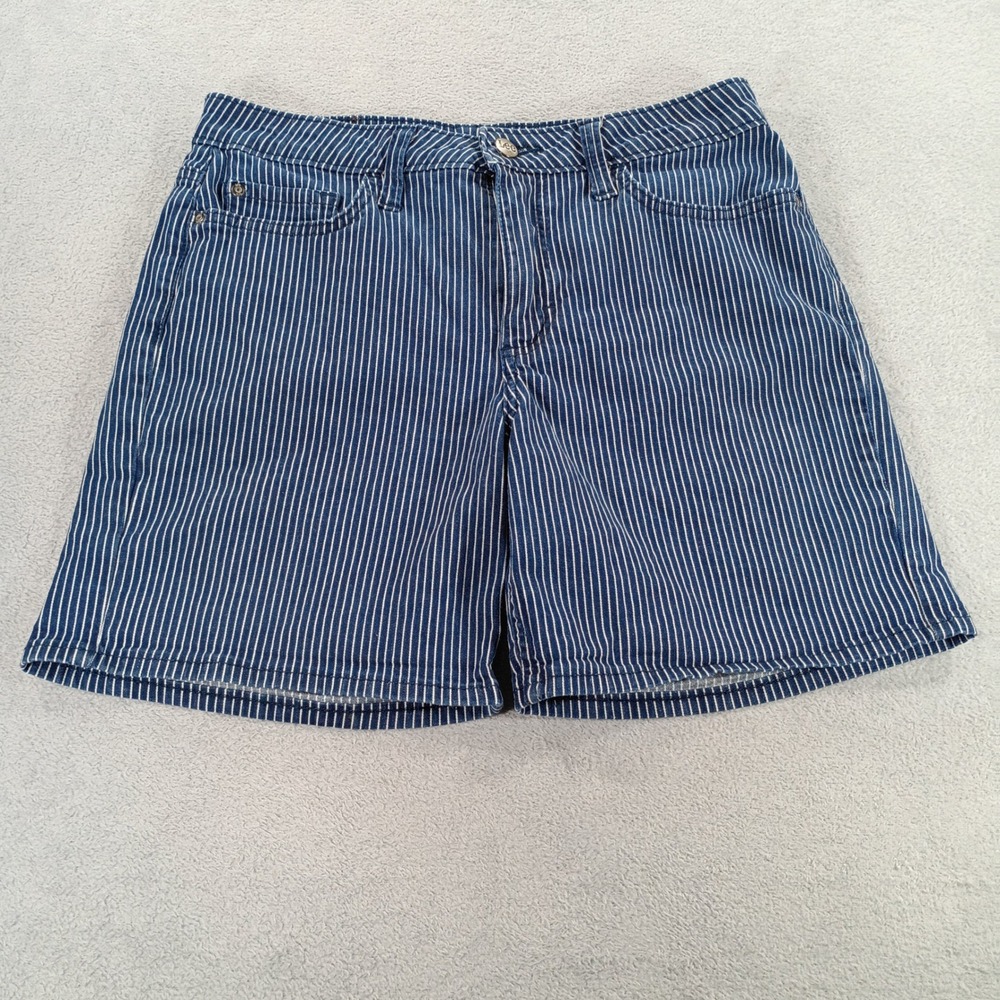 Lee Womens Hickory Stripe Denim Shorts Blue White 10 Classic Railroad Stripe